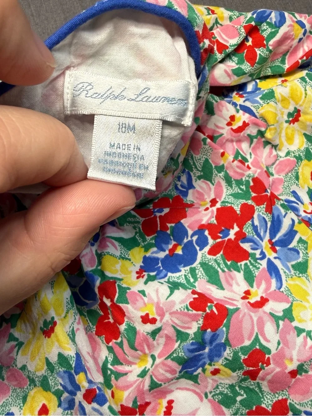Ralph Lauren Multicolor Floral Cotton Dress with Blue Trim
